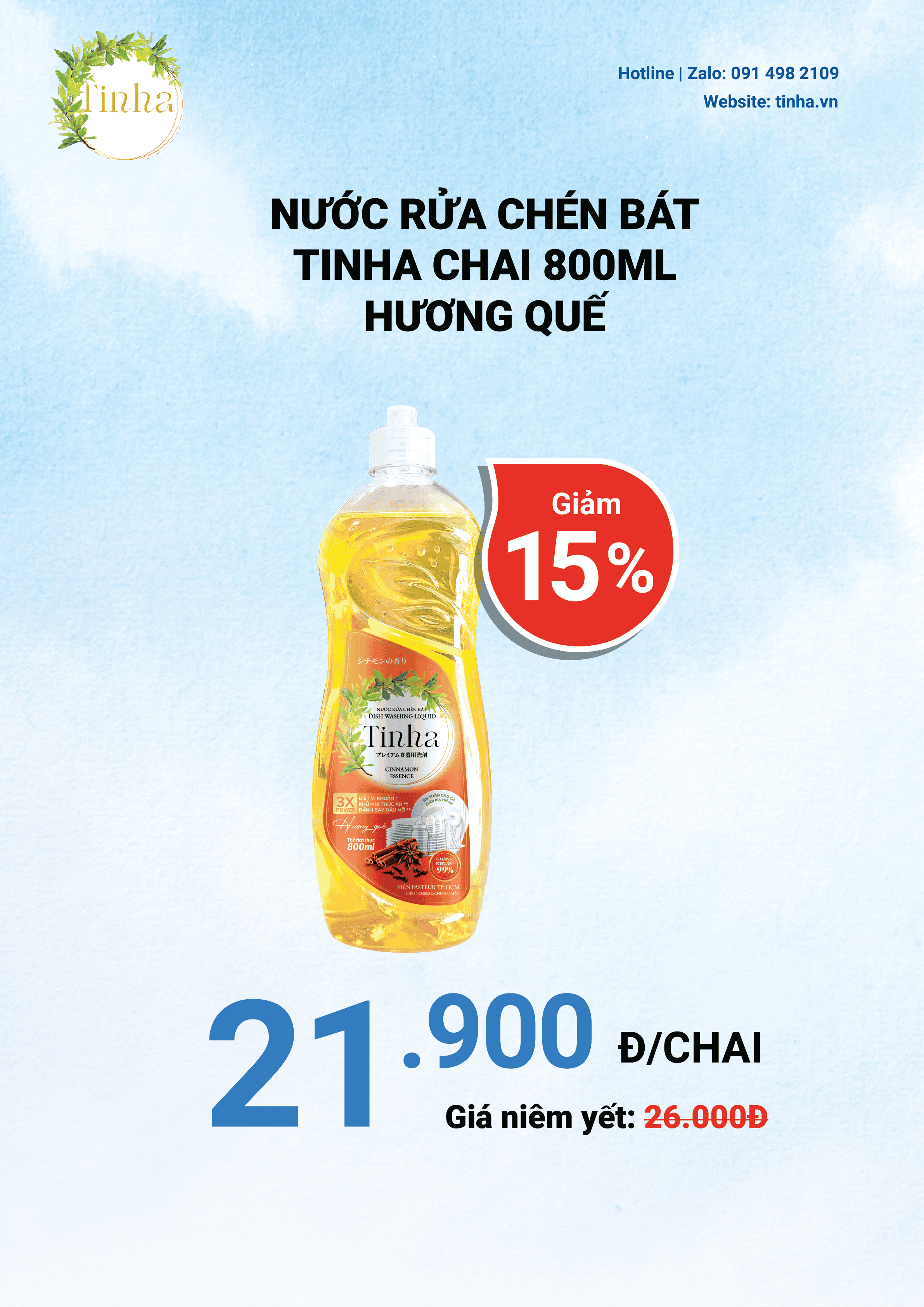 Nước rửa chén bát TINHA chai 800ML hương quế